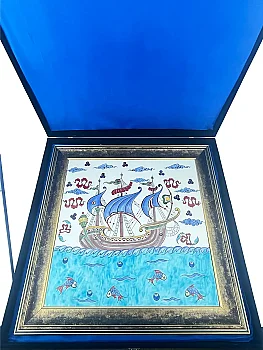 VIP Makam Hediyesi, Osmanlı Kalyonu Motifli İznik Çini Pano - 3