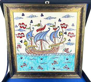 VIP Makam Hediyesi, Osmanlı Kalyonu Motifli İznik Çini Pano - 1