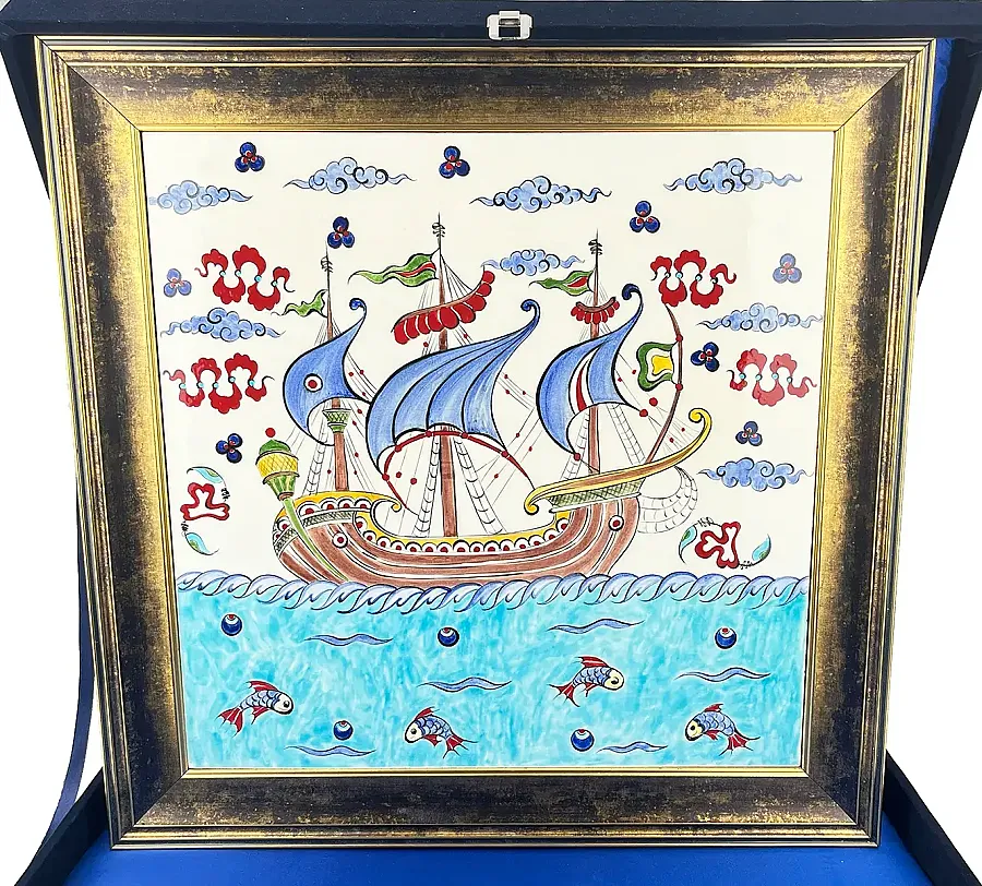 VIP Makam Hediyesi, Osmanlı Kalyonu Motifli İznik Çini Pano - 1