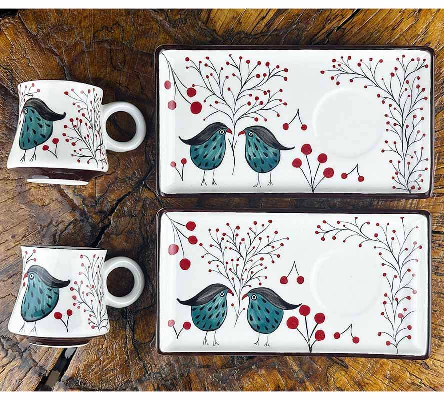 Wisdom and Peace Bird Iznik Ceramic Coffee Presentation Set - 1