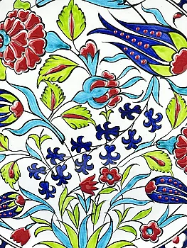 Yabancı İş Ortağına Hediye, Lale ve Karanfil Motifli 25 cm İznik Çini Tabak - 2