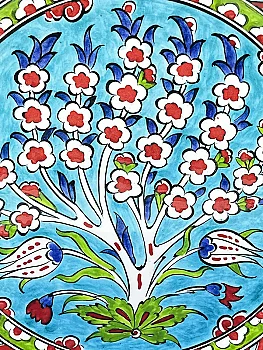 Yaşamın Sonsuzluğu: Turkuaz Zeminli Hayat Ağacı Motifli 25 cm İznik Çini Tabak - 2