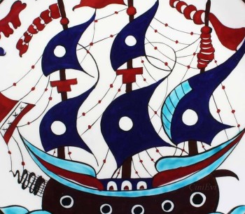 Yurt Dışına Hediye Kalyon Desen İznik Çini Tabak - 2