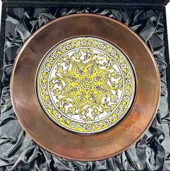 Yurt Dışına Hediye, Sarı Papatya 25cm Bakır Tabak - 3