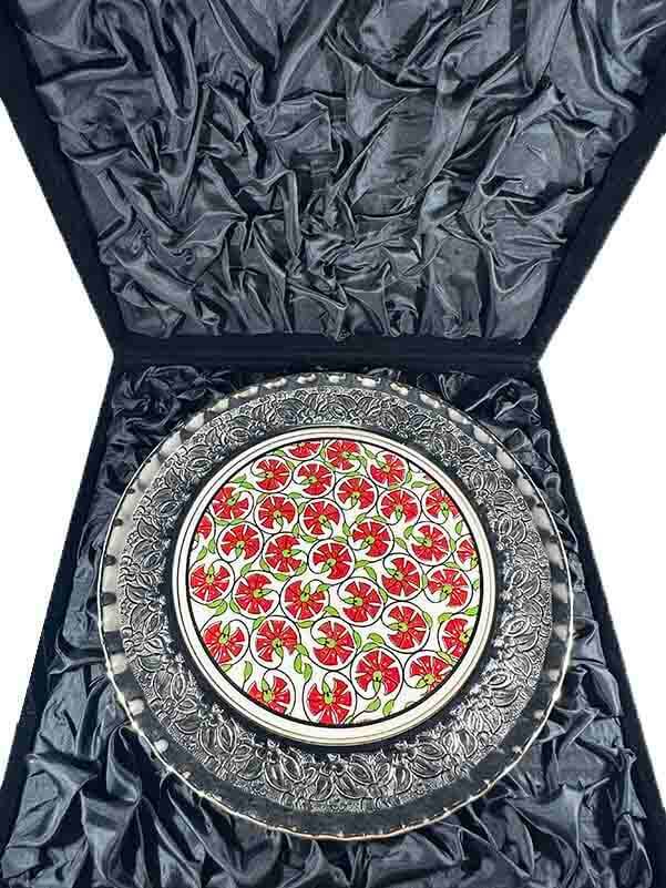 Zarafetin Simgesi Karanfil Motifli Gümüş Tabak 25cm - 3
