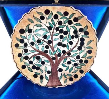 Zeytin Ağacı Desenli 30cm İznik Çini Tabak - Çini Evi