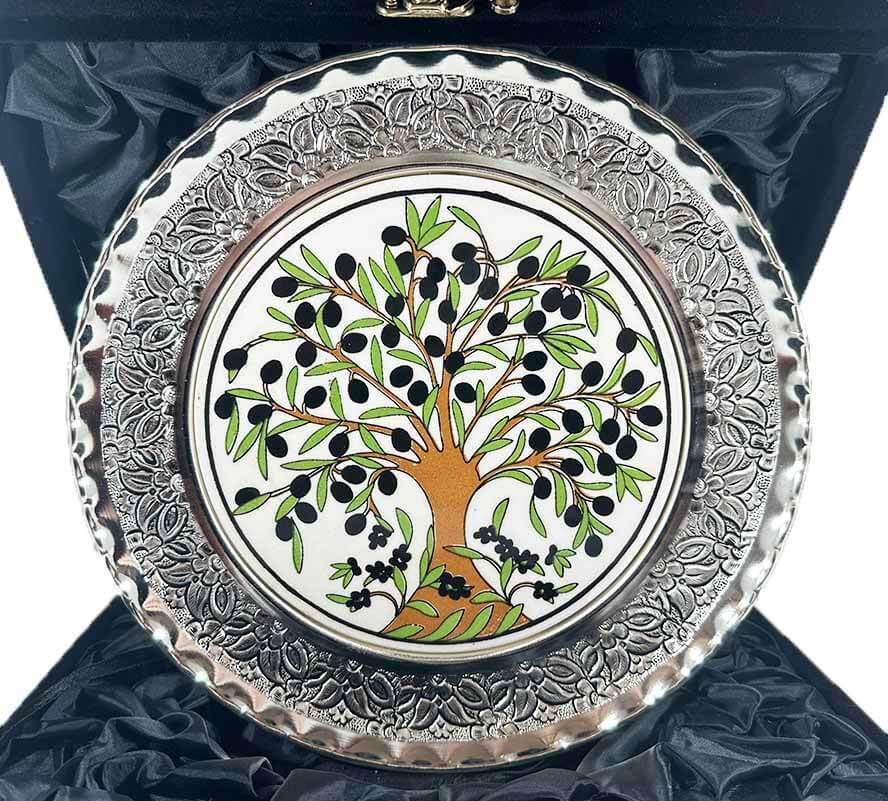Zeytin Ağacı Desenli Gümüş Tabak - 1