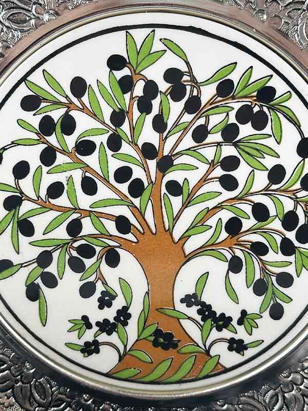 Zeytin Ağacı Desenli Gümüş Tabak - 2