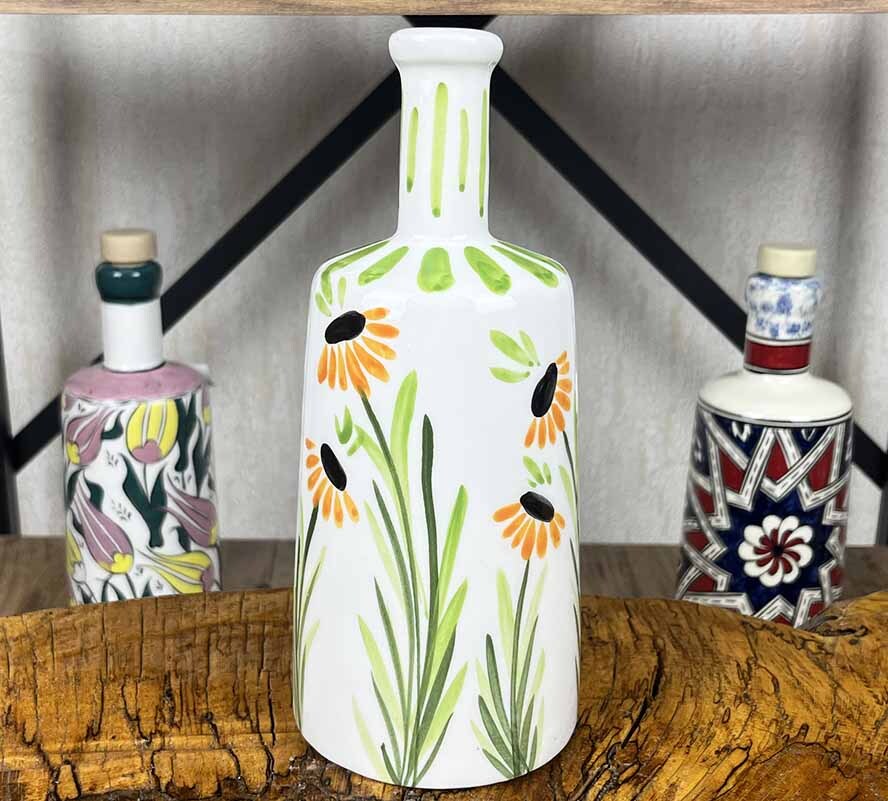 Ayçiçeği Desenli El İşi Zeytinyağı Şişesi 550 ml - 1
